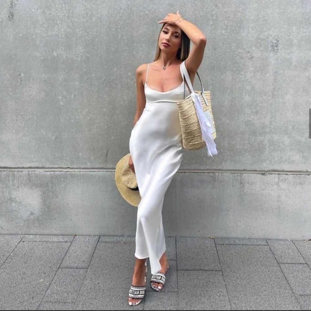 Zara Satin white effects cut out dress